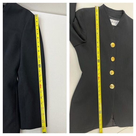 VINTAGE 80s Genny Black Blazer Skirt Suit Set Sz 6 2piece Monochrome Office CEO - Picture 12 of 15